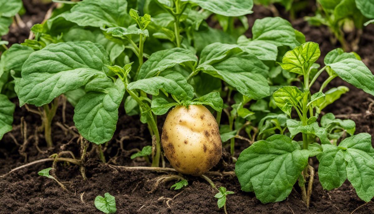 Image of drooping potato plants, showing wilting leaves and poor overall health