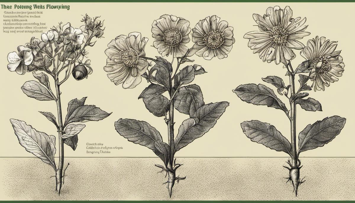 Diagrams showing the stages of flowering in potato plants