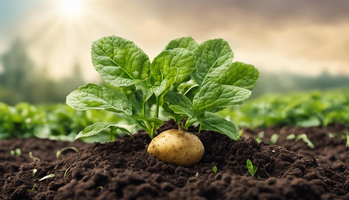 Illustration of a potato plant flourishing in a temperate climate with cool temperatures and optimal precipitation