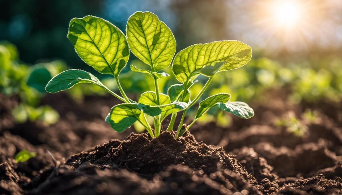 Picture of a potato plant with leaves facing the sunlight, demonstrating the importance of sunlight in photosynthesis and growth of potato plants.