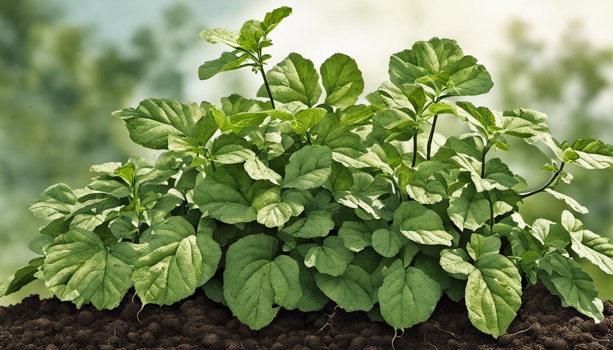 Illustration of a potato plant with wilted leaves and dark spots on the leaves, representing the common causes for post-flowering potato plant failure