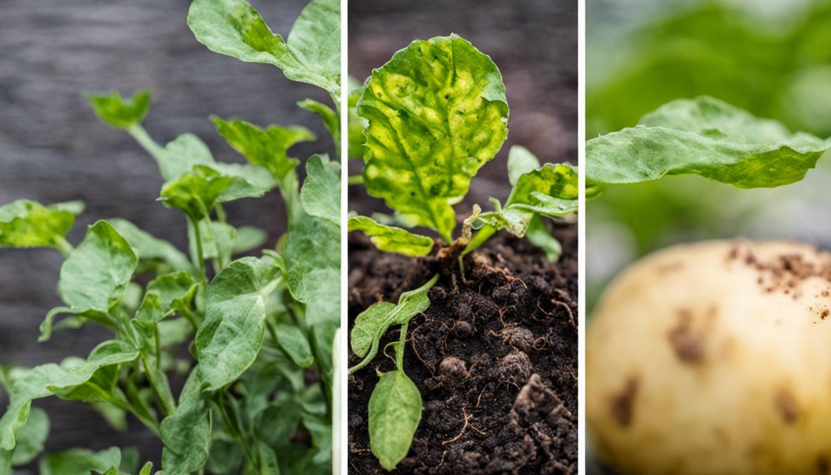 Image of a diseased potato plant showing symptoms like discoloration and wilting.