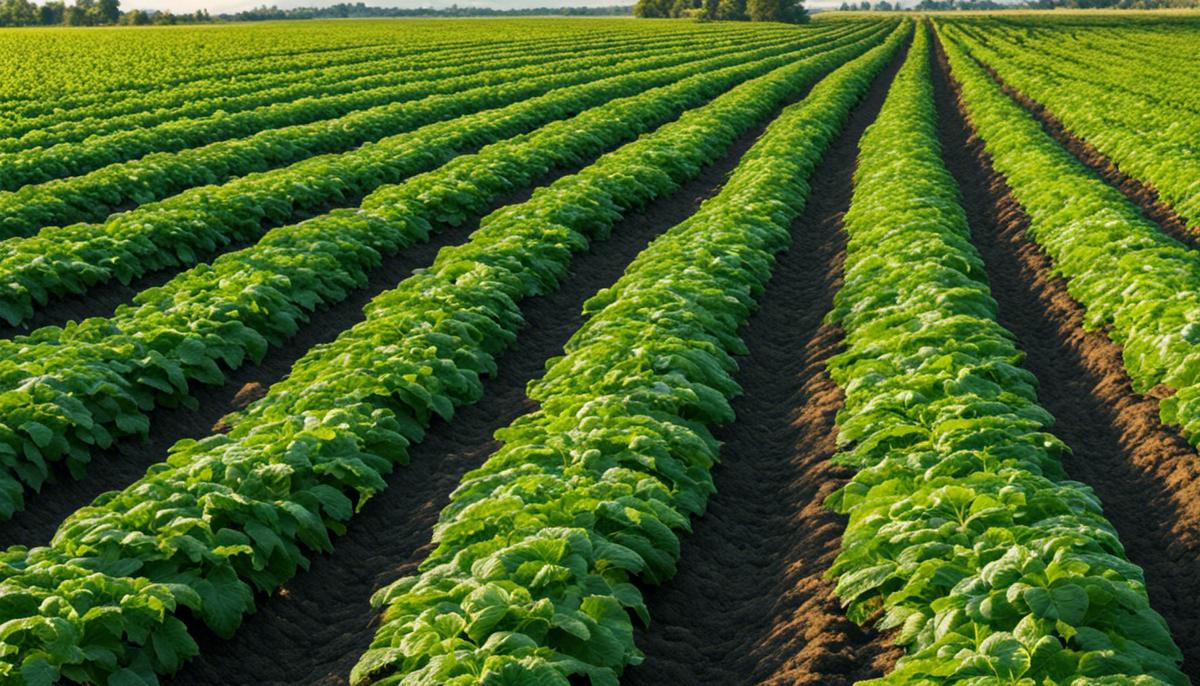 Image of a potato field with healthy plants, showcasing the importance of nutrient management and balanced fertilization in potato farming.