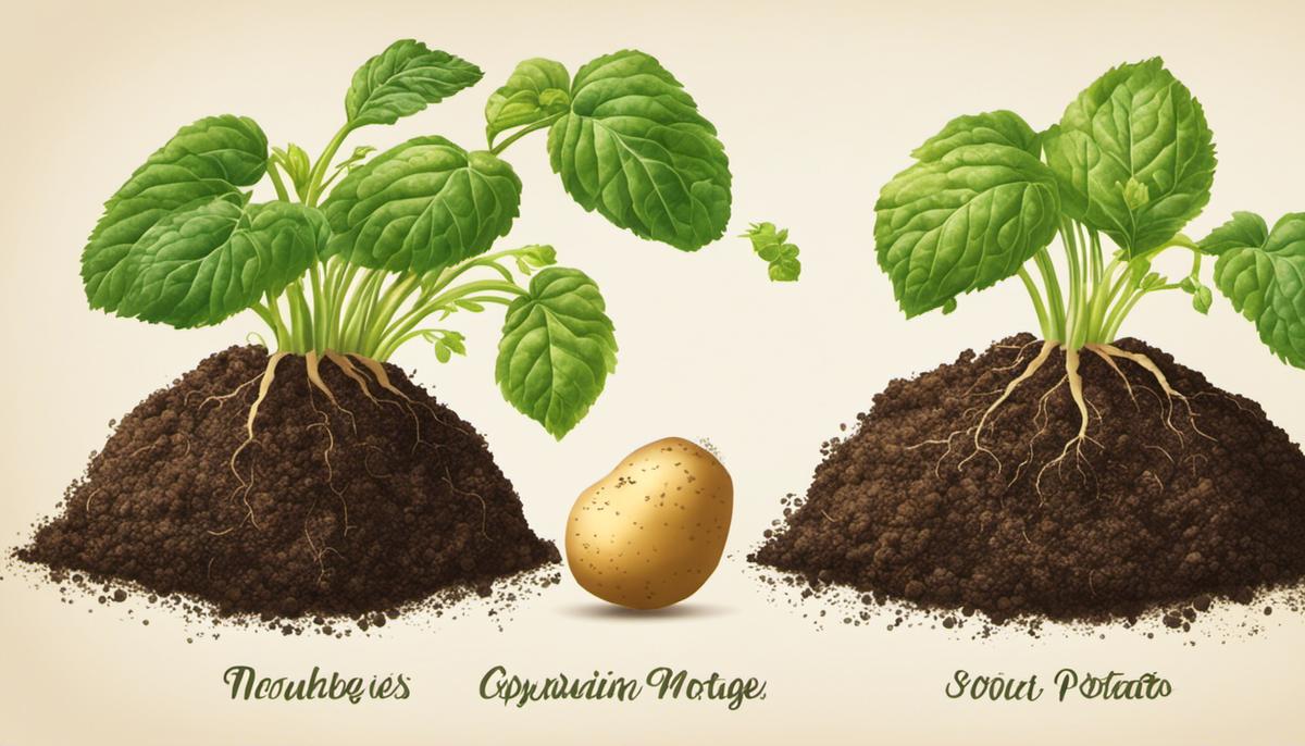 Illustration of the different stages of the potato growth cycle, from sprouting to maturation