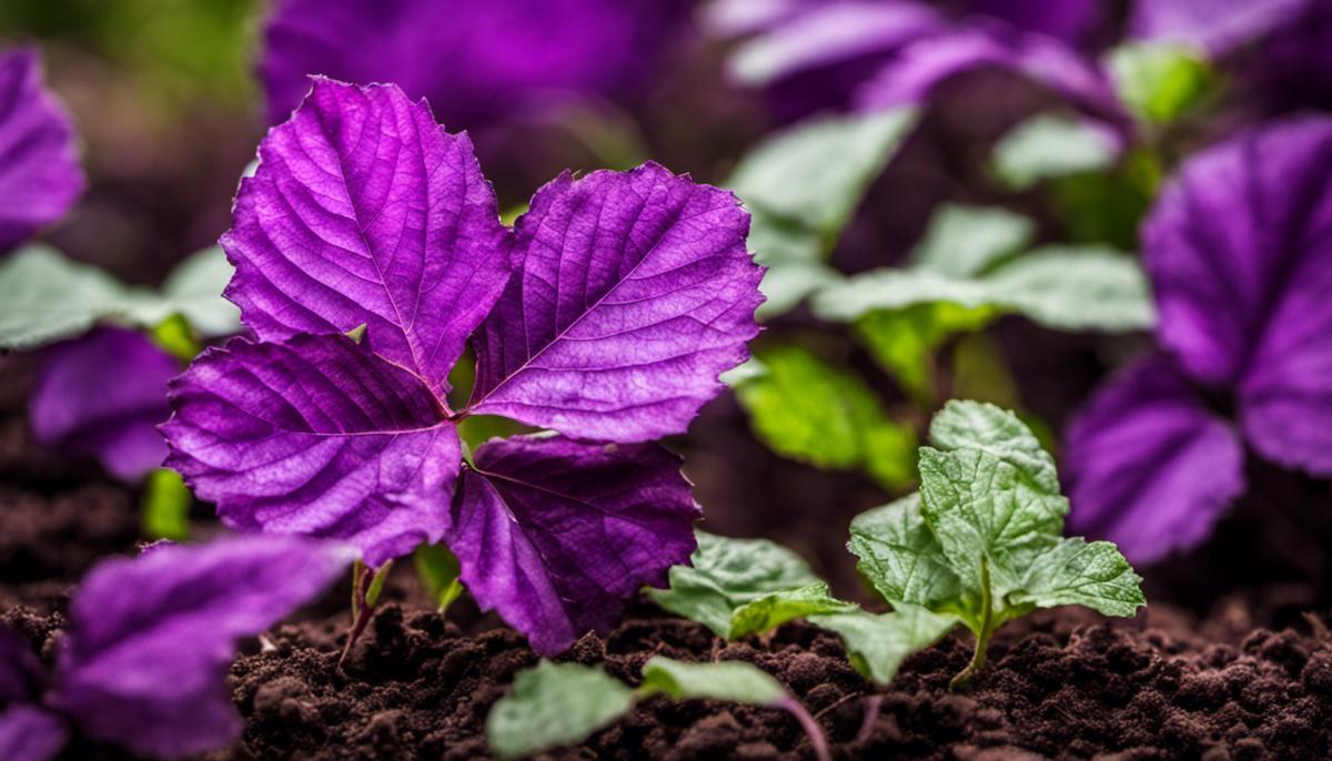 Image of purple leaves in potato plants