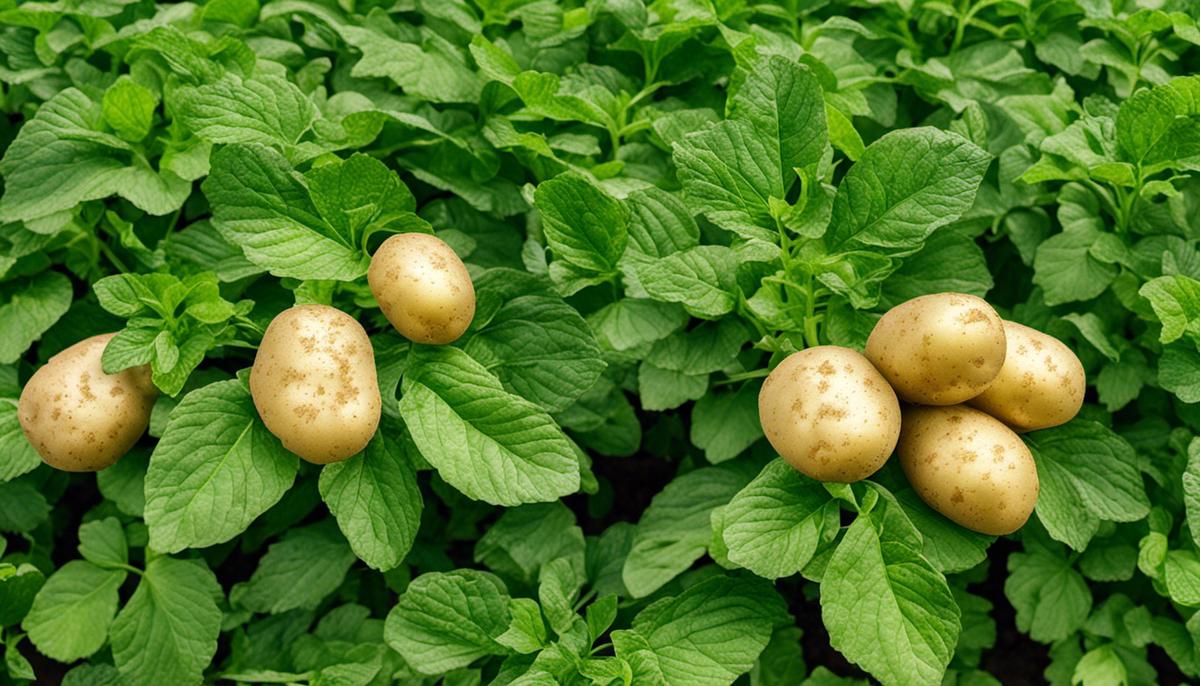 Image of healthy potato plants showing sturdy, upright foliage