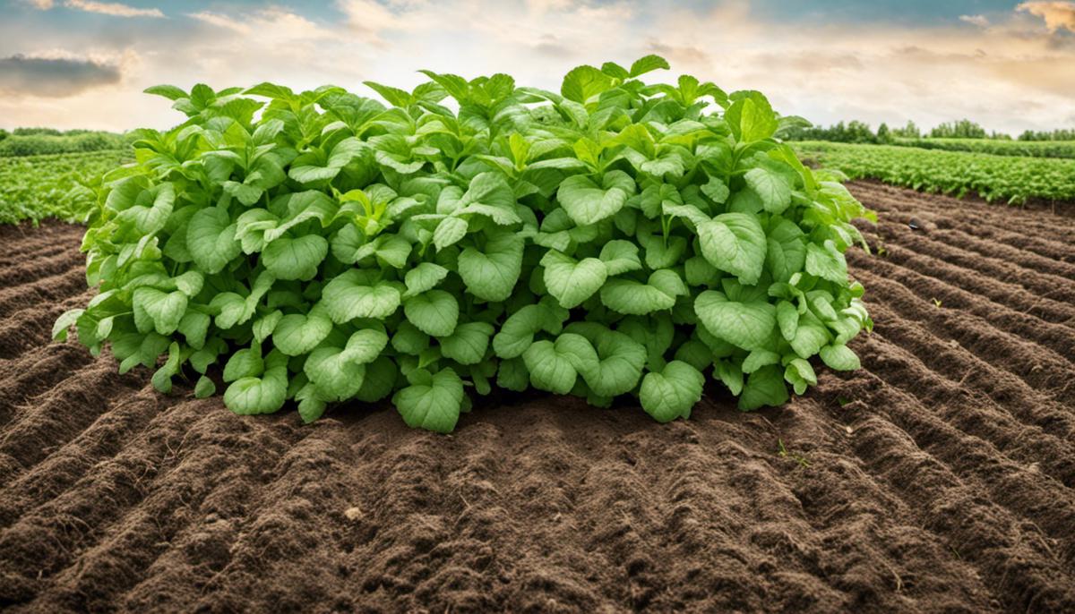 Image depicting a healthy potato plant in a well-maintained garden.