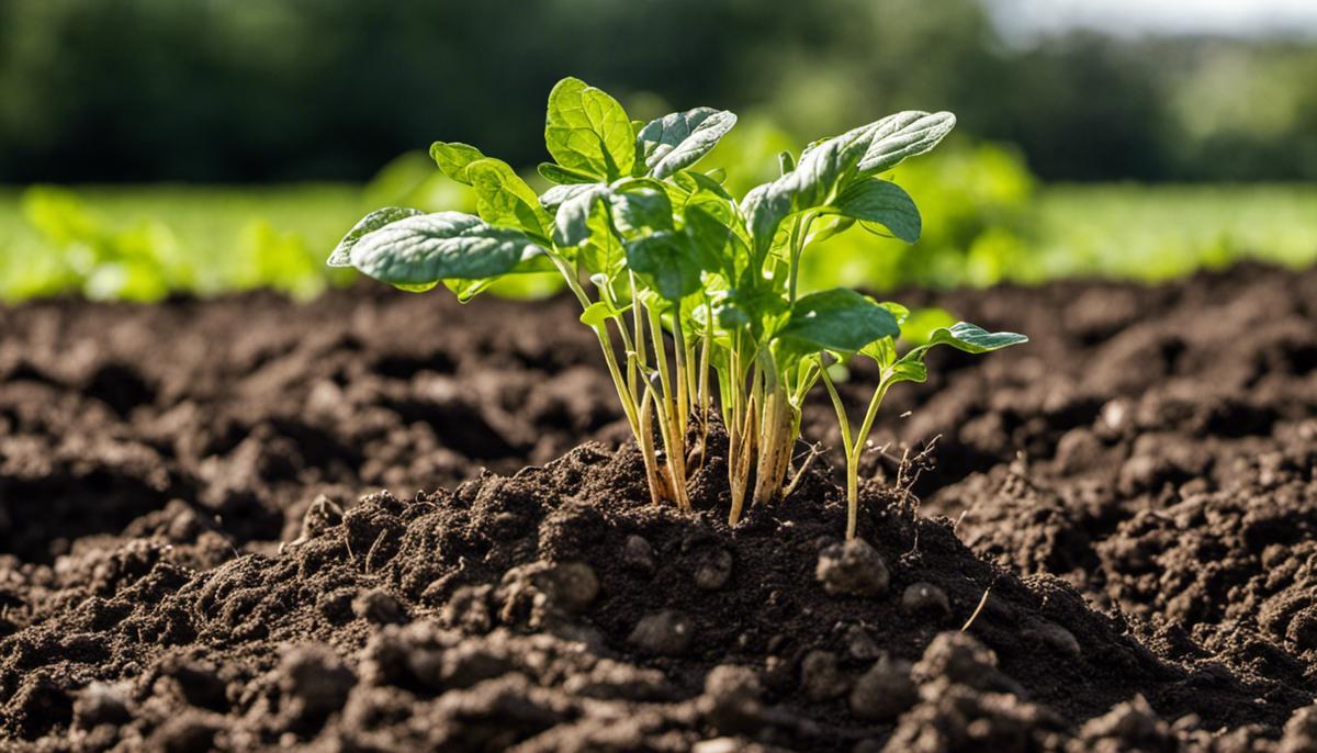 A picture showing healthy soil with a potato plant, illustrating the importance of improving soil quality for larger tubers