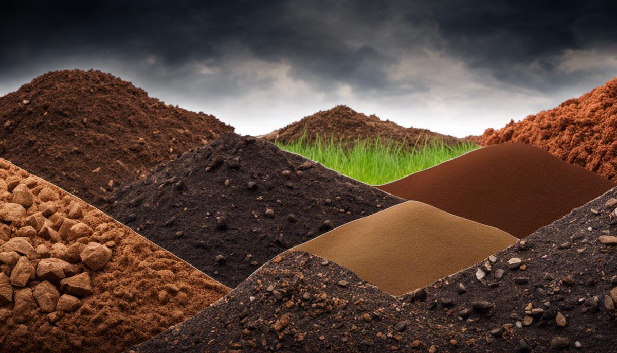 Image depicting different types of soil, showing their textures and characteristics.