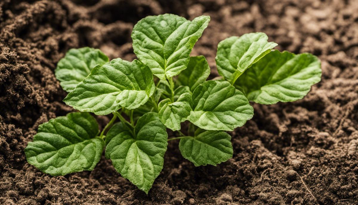 Image of a potato plant with stunted growth, showing yellowing leaves and a lack of growth