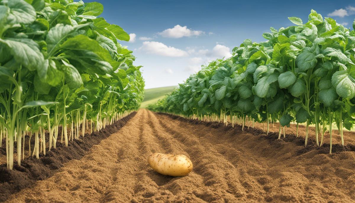 Illustration of the impact of temperature on potato growth, with different temperature ranges represented visually.