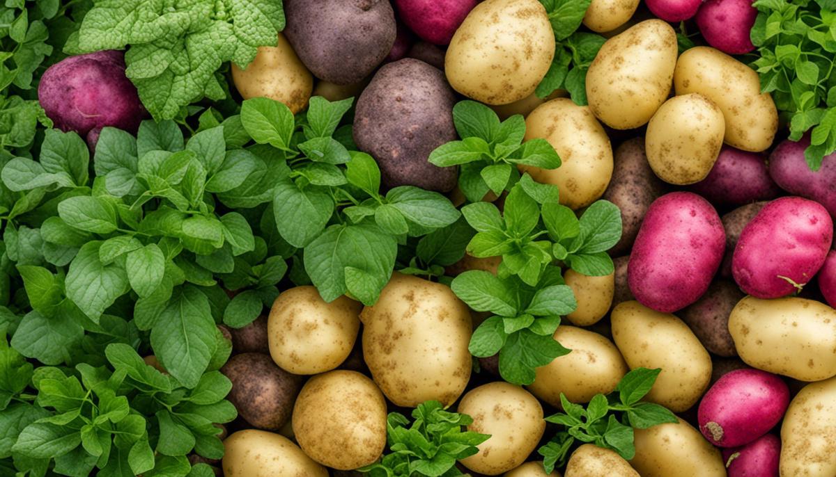 Different varieties of potato plants displayed in an image